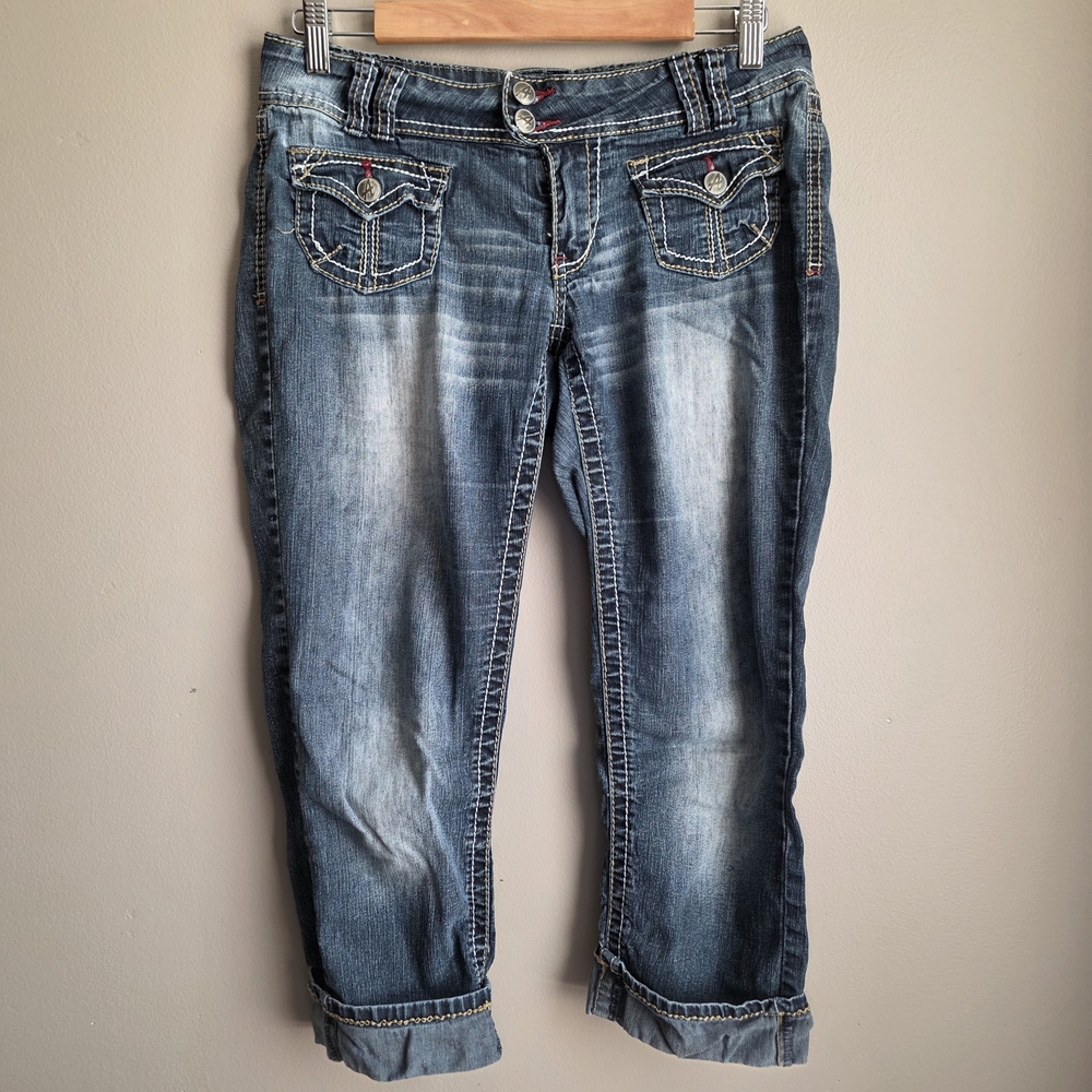 Angels Dark Wash Y2K Capri Cropped Low Rise Demin Jeans Size 9